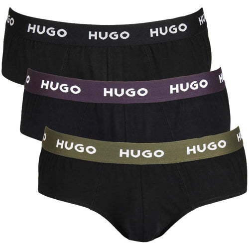 HUGO - 3 - Pack Classic Logo Briefs, Black w/ purple/khaki - Boxers - and - Briefs.net
