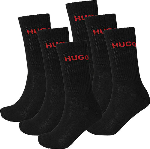 HUGO - 6 - Pack Red Logo Ribbed Sports Socks, Black - Boxers - and - Briefs.net