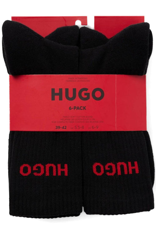 HUGO - 6 - Pack Red Logo Ribbed Sports Socks, Black - Boxers - and - Briefs.net