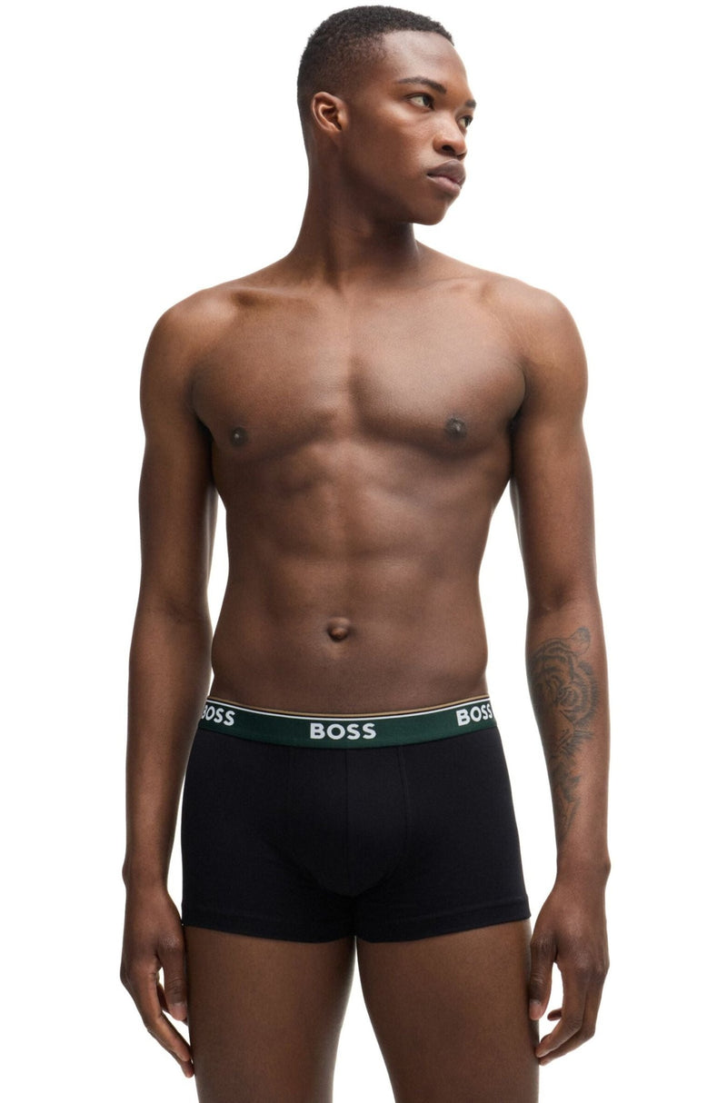 BOSS - 3 - Pack Power Logo Boxer Trunks, Black w/ burgundy/beige - Boxers - and - Briefs.net