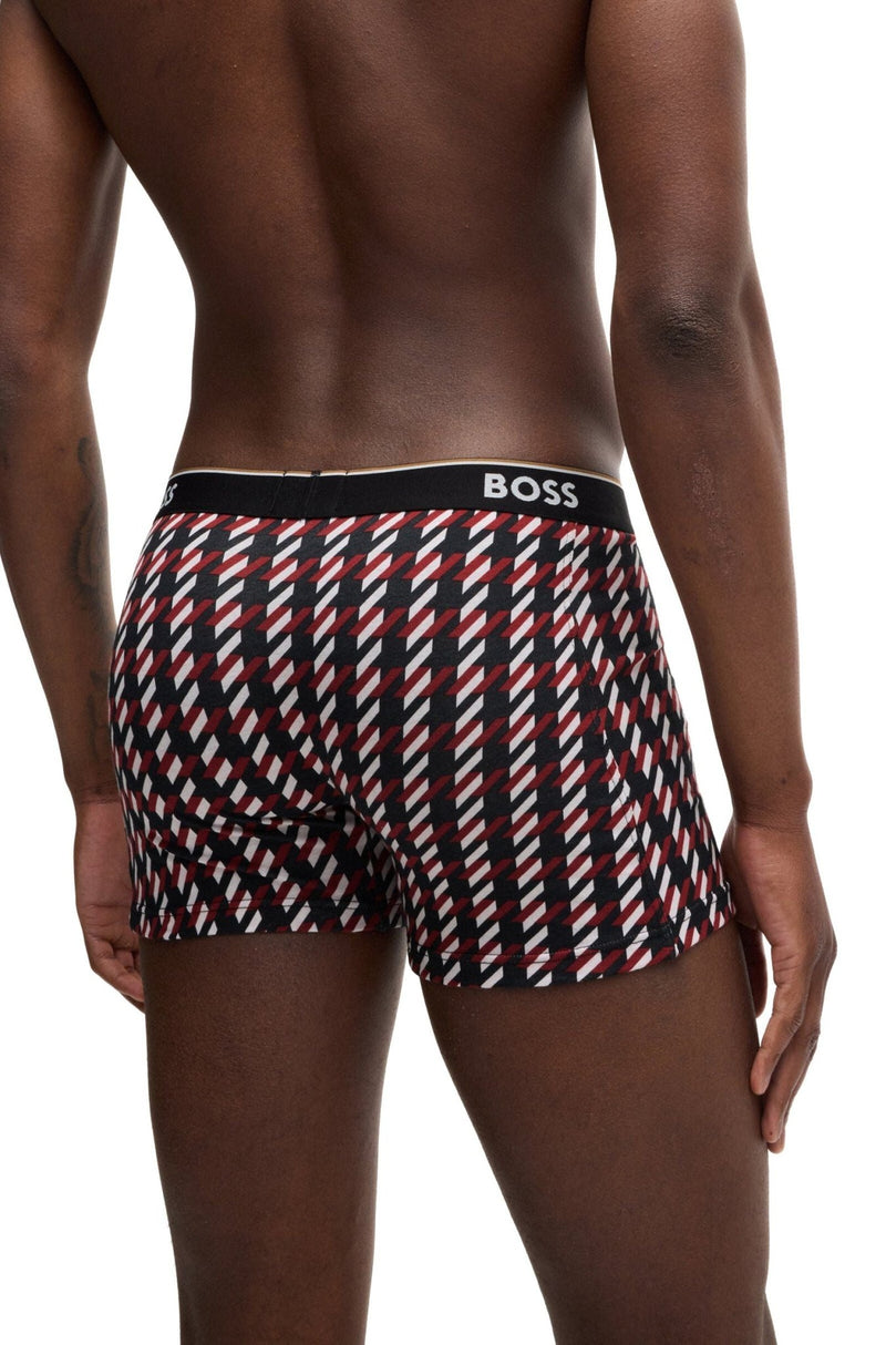 BOSS - 3 - Pack Power Logo Geo Stripe Boxer Briefs, Black/burgundy - Boxers - and - Briefs.net