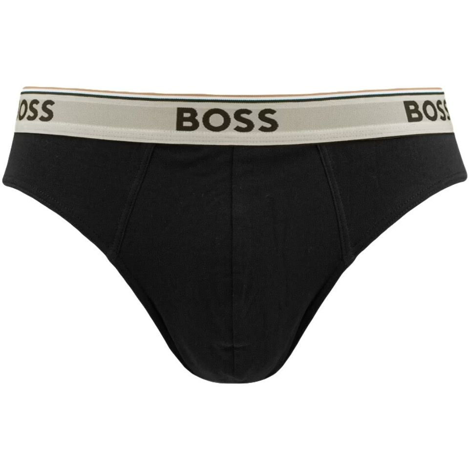 BOSS - 3 - Pack Power Contrast Waistband Briefs, Black w/ blue/khaki/beige - Boxers - and - Briefs.net