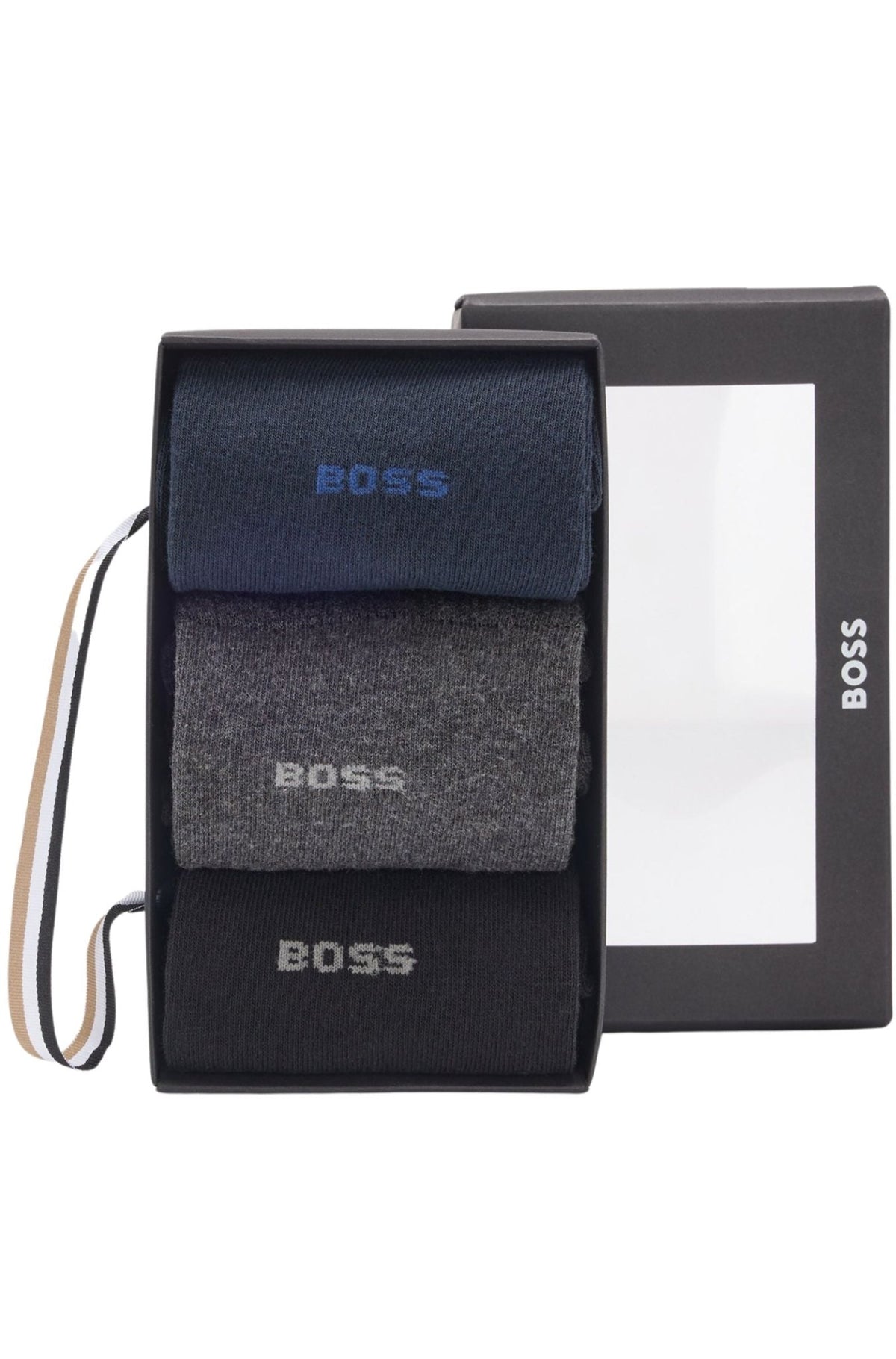 BOSS - 3 - Pack Embroidered Logo Socks Gift Set, Black/Charcoal/Navy - Boxers - and - Briefs.net