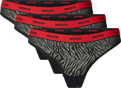HUGO - 3 - Pack Classic Logo Lace Thongs, Black/red - Boxers - and - Briefs.net