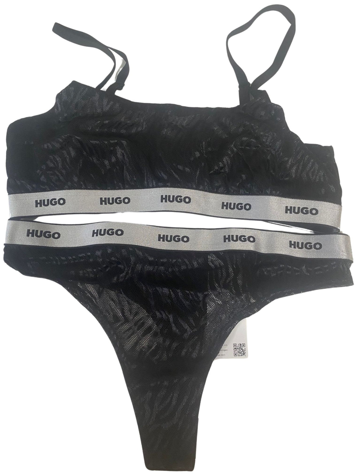 Classic Logo Lace Bra & Thong Gift Set, Black/silver