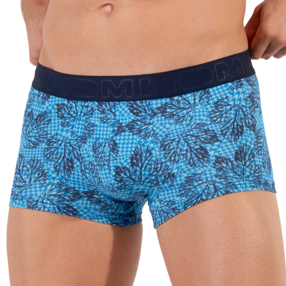 HOM - Douro Leaves Print Boxer Trunk, Blue - Boxers - and - Briefs.net