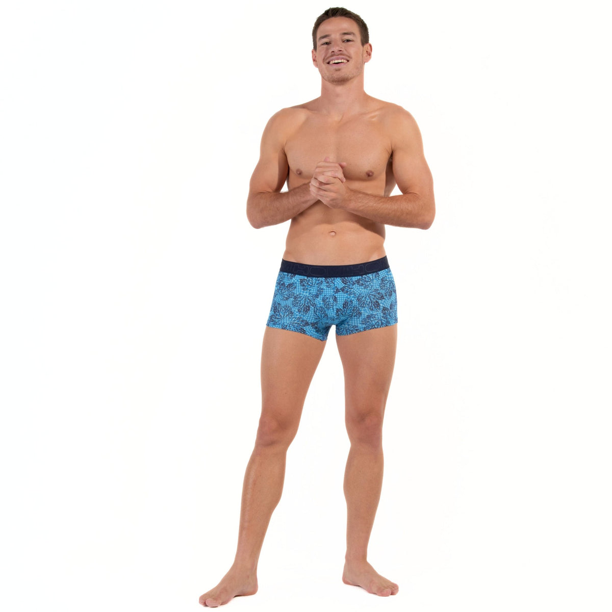 HOM - Douro Leaves Print Boxer Trunk, Blue - Boxers - and - Briefs.net