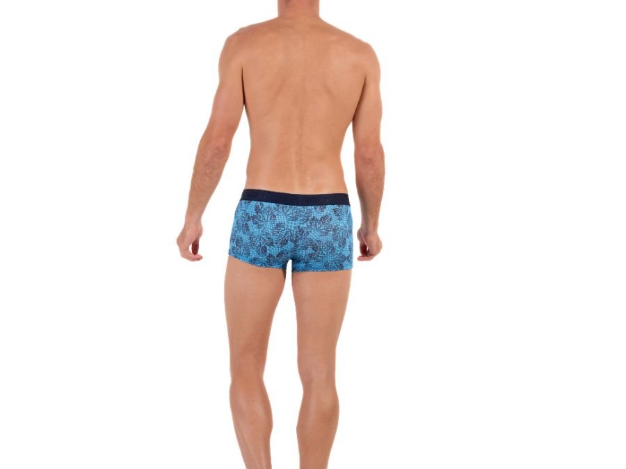 HOM - Douro Leaves Print Boxer Trunk, Blue - Boxers - and - Briefs.net