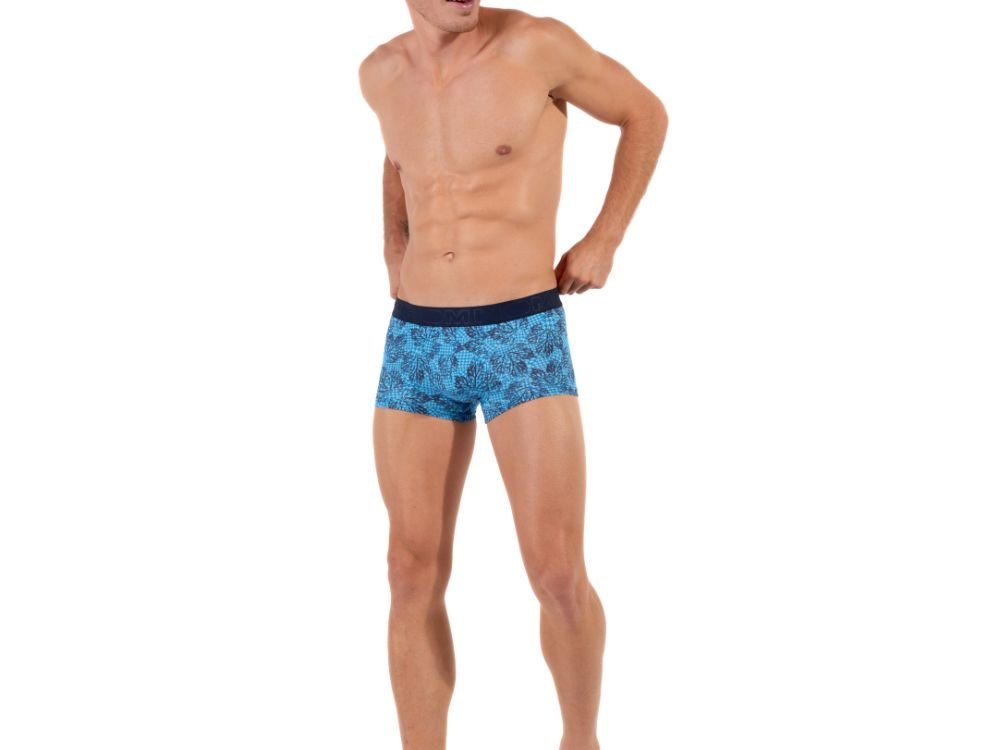 HOM - Douro Leaves Print Boxer Trunk, Blue - Boxers - and - Briefs.net