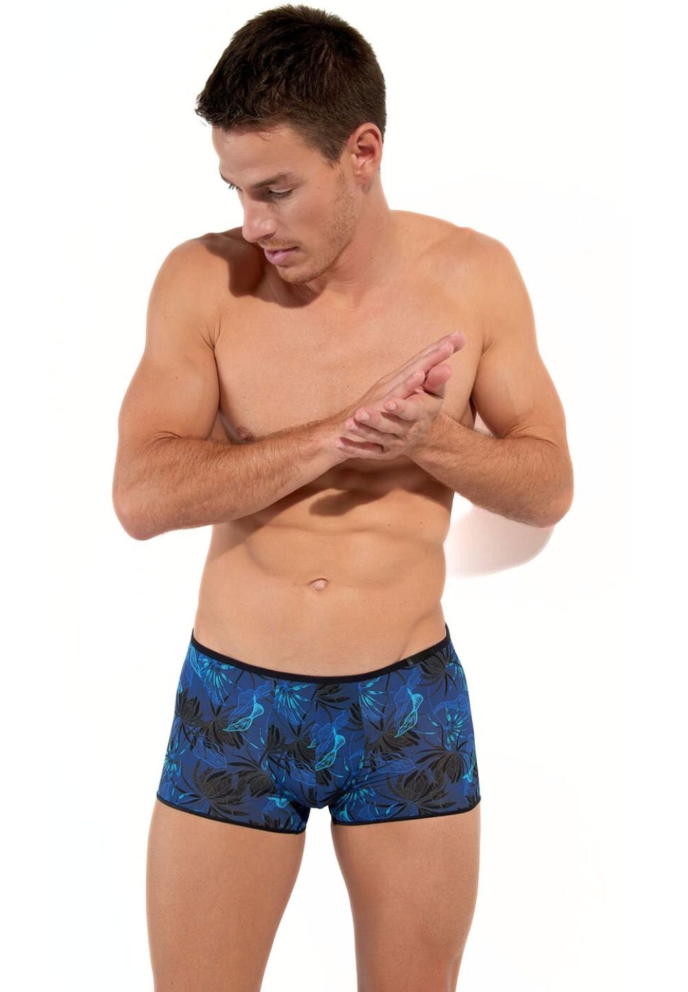 HOM - Temptation Palay Flowers Boxer Trunk, Blue - Boxers - and - Briefs.net