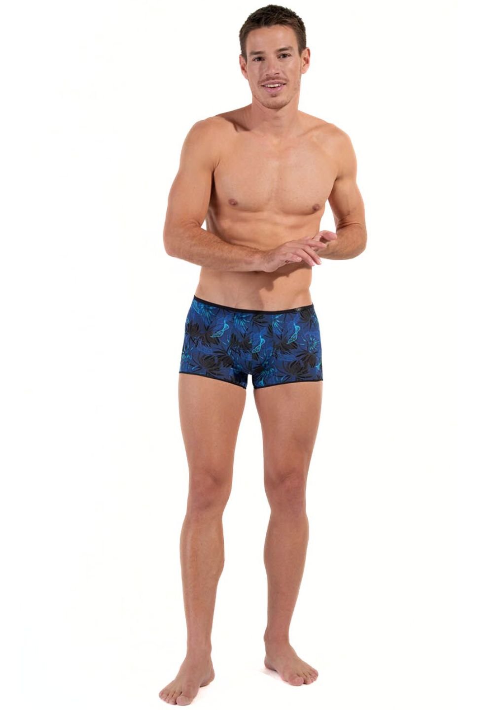 HOM - Temptation Palay Flowers Boxer Trunk, Blue - Boxers - and - Briefs.net