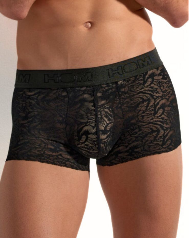 HOM - Temptation Free Cut Lace Boxer Trunk, Black - Boxers - and - Briefs.net