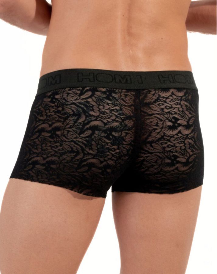 HOM - Temptation Free Cut Lace Boxer Trunk, Black - Boxers - and - Briefs.net