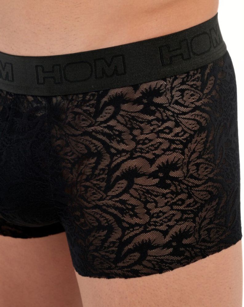 HOM - Temptation Free Cut Lace Boxer Trunk, Black - Boxers - and - Briefs.net