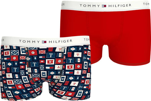 Tommy Hilfiger - 2 - Pack Heritage Flag Print Boys Boxer Trunks, Red/Multi - Boxers - and - Briefs.net