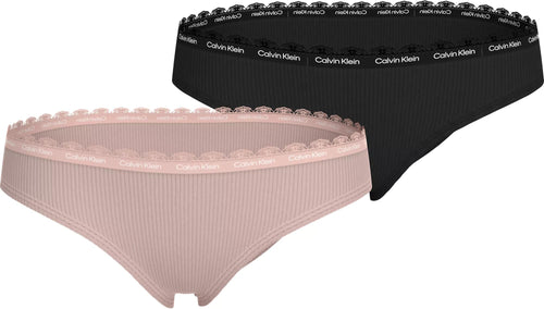 Calvin Klein - Girls 2 - Pack Ribbed Cotton Modal Briefs, Pink/Black - Boxers - and - Briefs.net