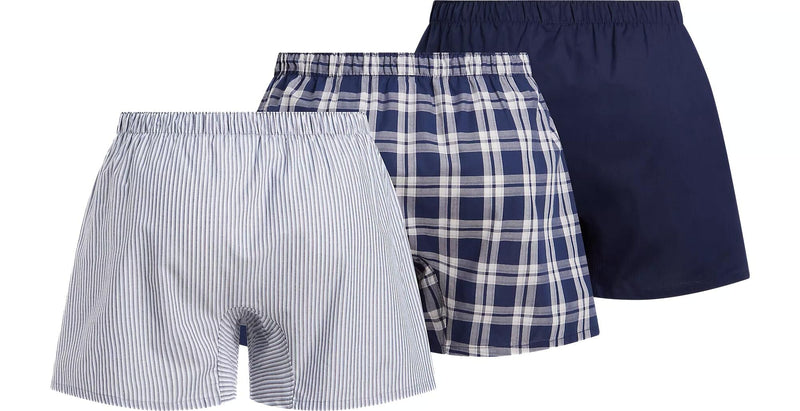 Calvin Klein - 3 - Pack Plaid, Stripes & Solid Boxer Shorts, Blue/Navy - Boxers - and - Briefs.net