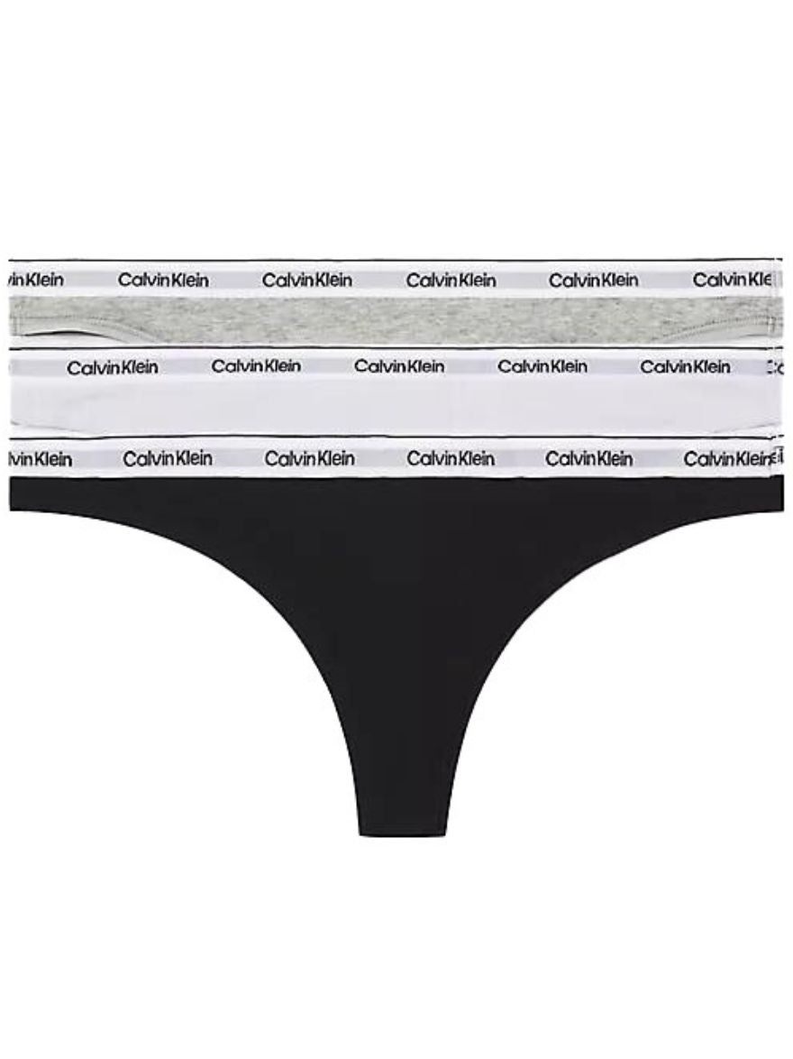 Calvin Klein - 3 - Pack Modern Logo Thongs, Black/White/Grey - Boxers - and - Briefs.net