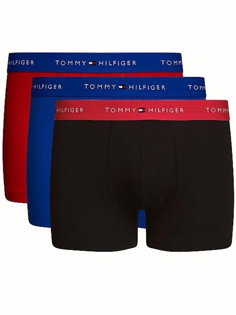 Tommy Hilfiger - 3 - Pack Signature Cotton Boxer Trunks, Black/Blue/Red - Boxers - and - Briefs.net