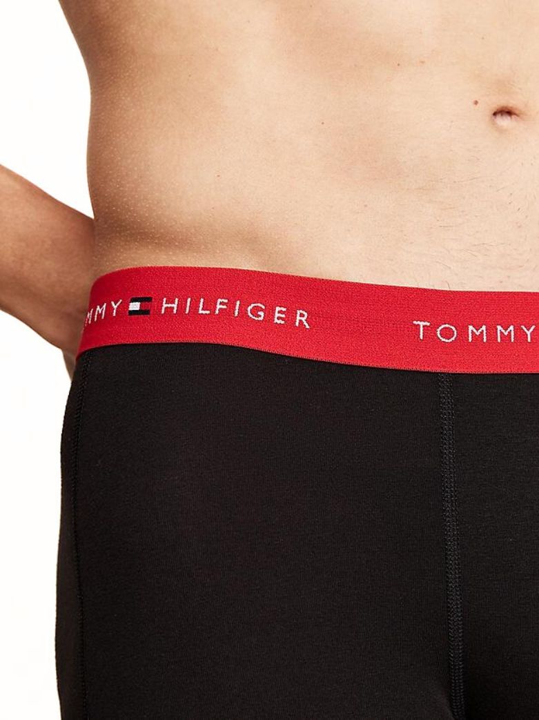 Tommy Hilfiger - 3 - Pack Signature Cotton Boxer Trunks, Black/Blue/Red - Boxers - and - Briefs.net