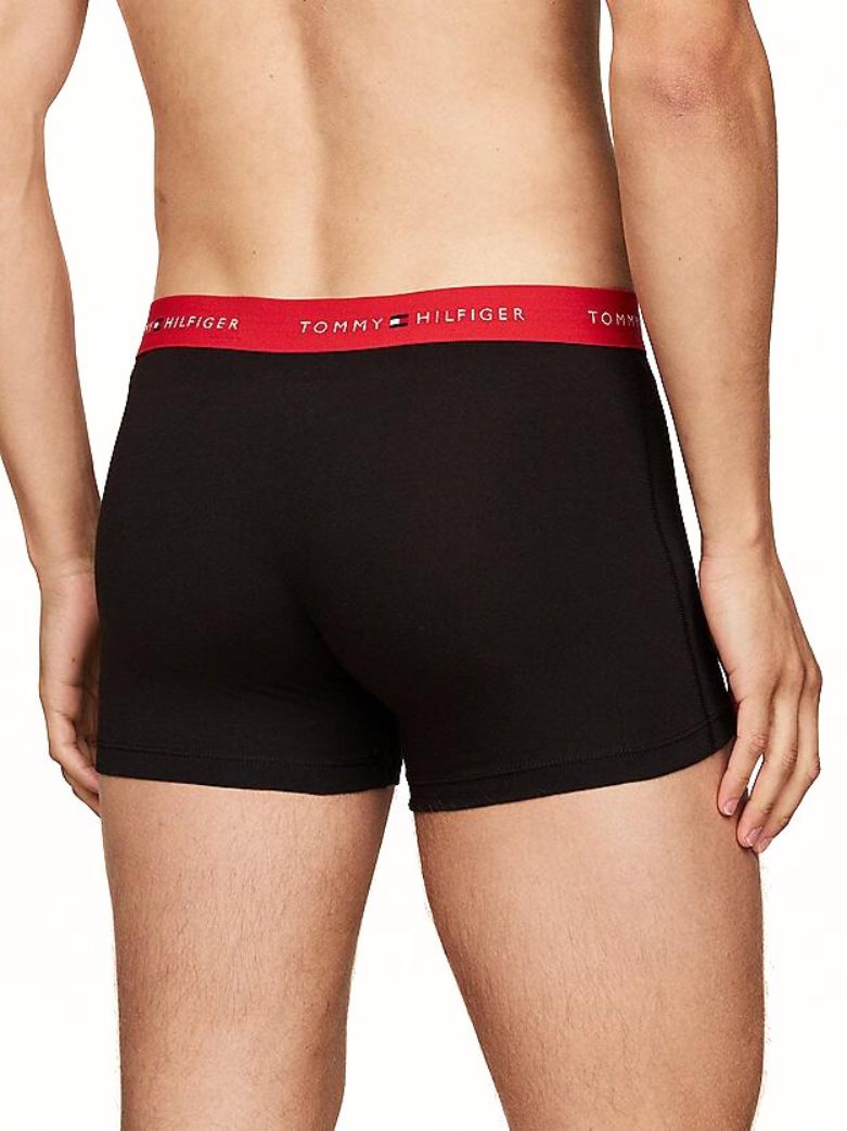 Tommy Hilfiger - 3 - Pack Signature Cotton Boxer Trunks, Black/Blue/Red - Boxers - and - Briefs.net