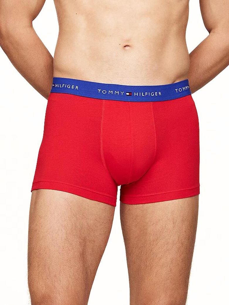 Tommy Hilfiger - 3 - Pack Signature Cotton Boxer Trunks, Black/Blue/Red - Boxers - and - Briefs.net