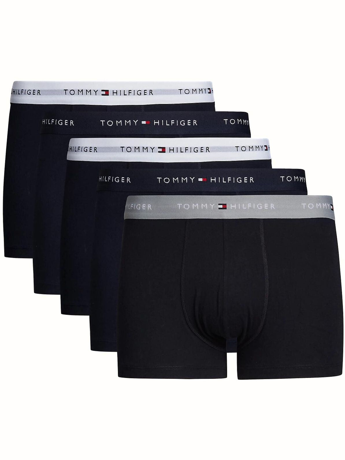 Tommy Hilfiger - 5 - Pack Signature Cotton Boxer Trunks Gift Set, Navy w/ silver/white - Boxers - and - Briefs.net