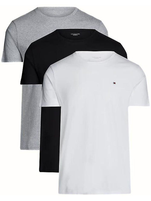Tommy Hilfiger - 3 - Pack Signature Cotton Essentials T-Shirts, Black/White/Grey - Boxers - and - Briefs.net