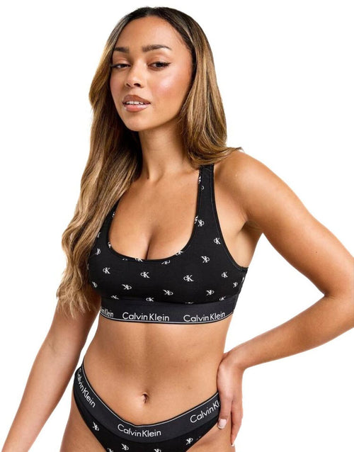Calvin Klein - Women Diamond Logo Print Unlined Bralette, Black - Boxers - and - Briefs.net