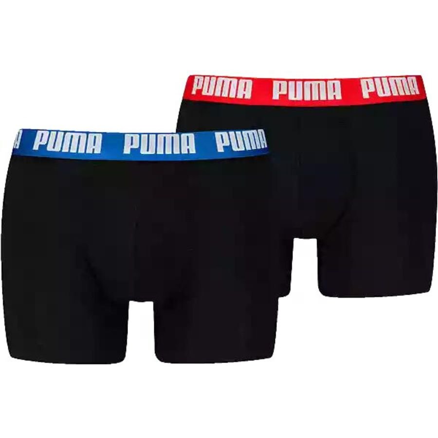 Puma - 2 - Pack Everyday Basic Boxer Briefs, Black w/ red/blue - Boxers - and - Briefs.net