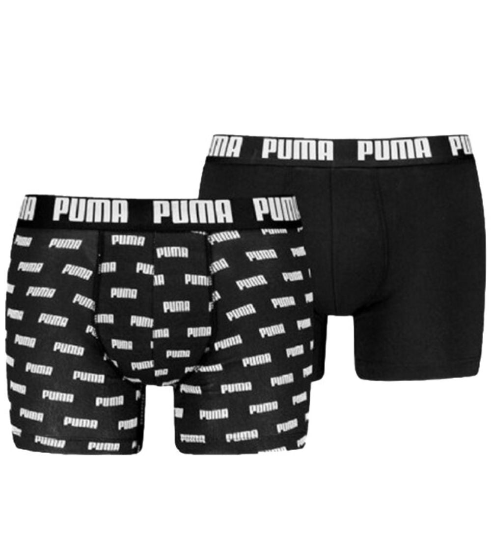 Puma - 2 - Pack Allover Logo Boxer Briefs, Black - Boxers - and - Briefs.net