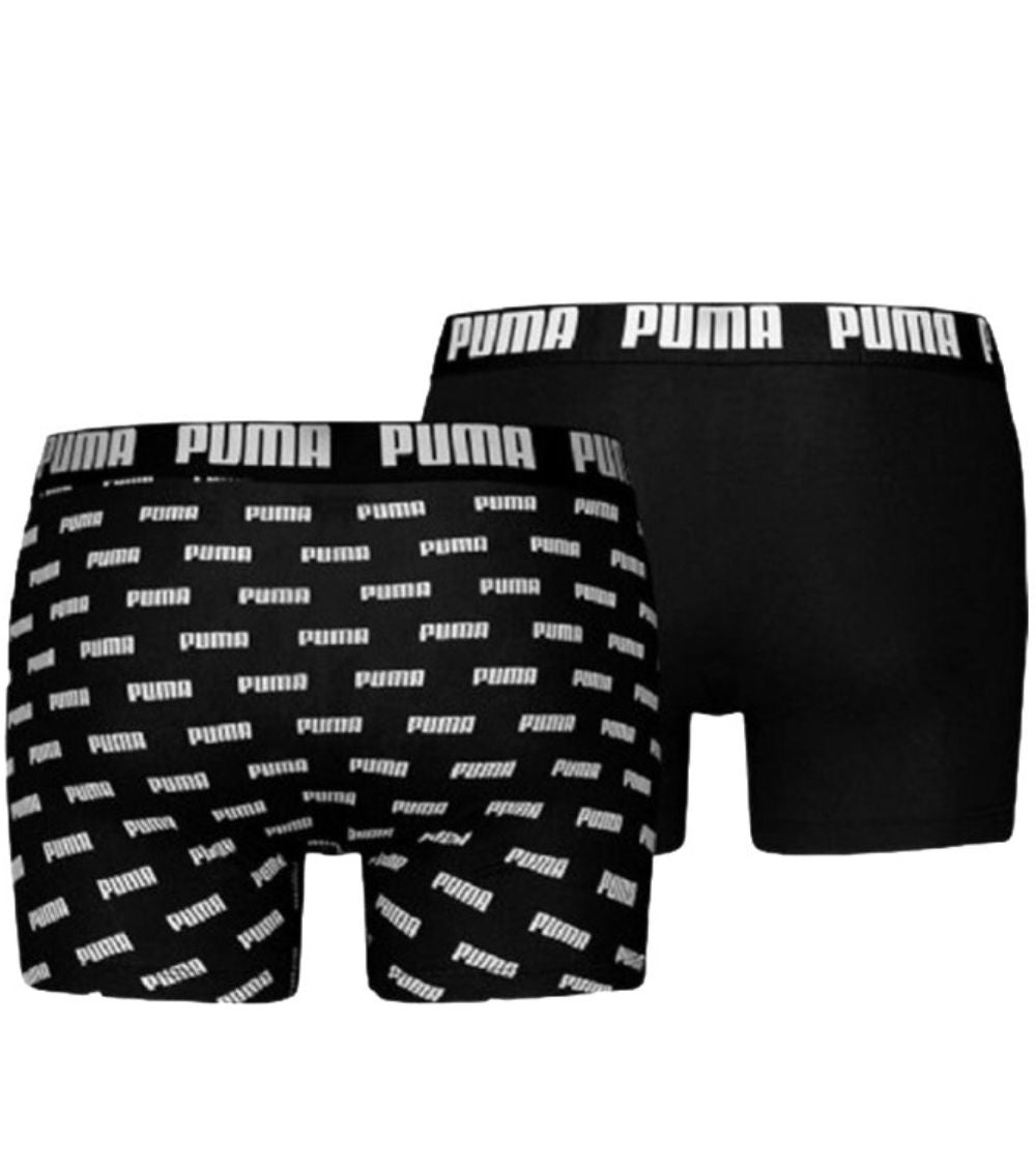 Puma - 2 - Pack Allover Logo Boxer Briefs, Black - Boxers - and - Briefs.net