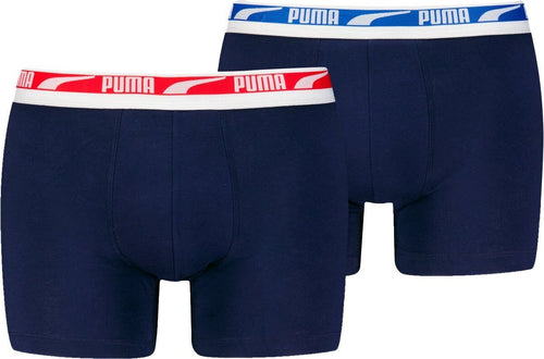 Puma - 2 - Pack Everyday Multi Logo Boxer Briefs, Navy w/ red/blue - Boxers - and - Briefs.net