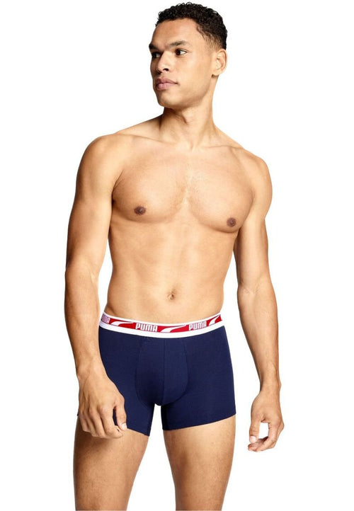 Puma - 2 - Pack Everyday Multi Logo Boxer Briefs, Navy w/ red/blue - Boxers - and - Briefs.net