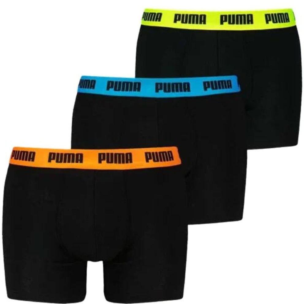 Puma - 3 - Pack Everyday Basic Boxer Briefs, Black w/ orange/blue/yellow - Boxers - and - Briefs.net