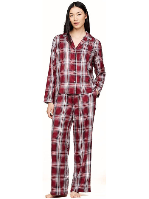 Tommy Hilfiger - Women Plaid Check Flannel Pyjama Set, Deep Rouge - Boxers - and - Briefs.net