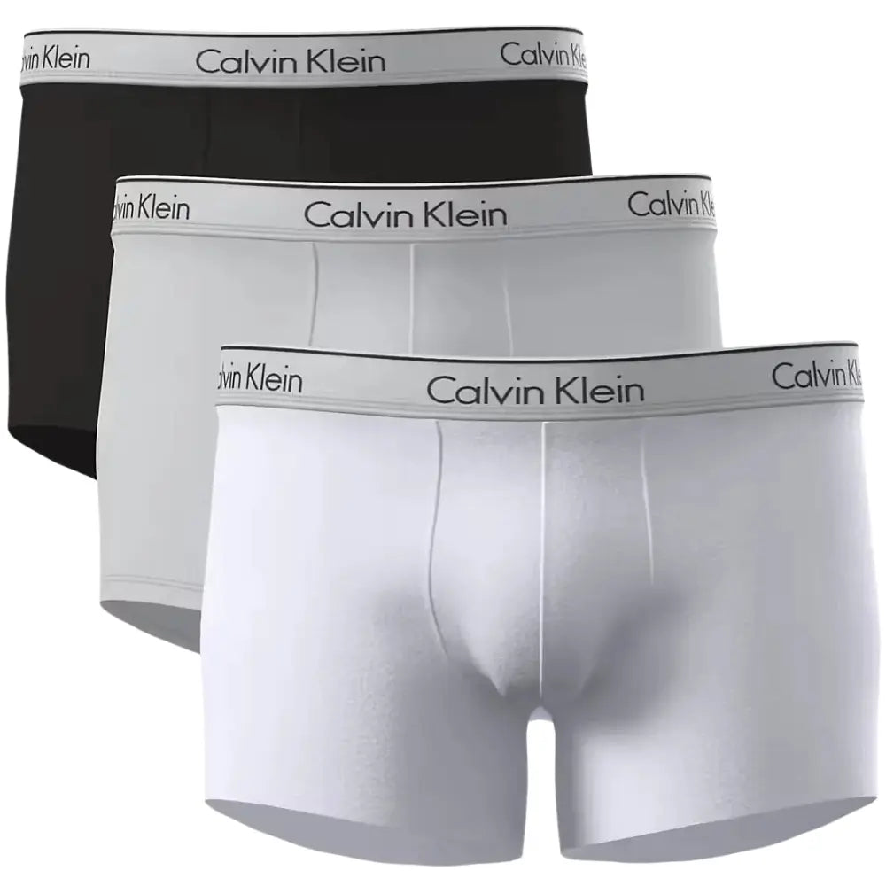 3-Pack Icon Cotton Stretch Boxer Trunks, Black/White/Grey w/ oyster grey