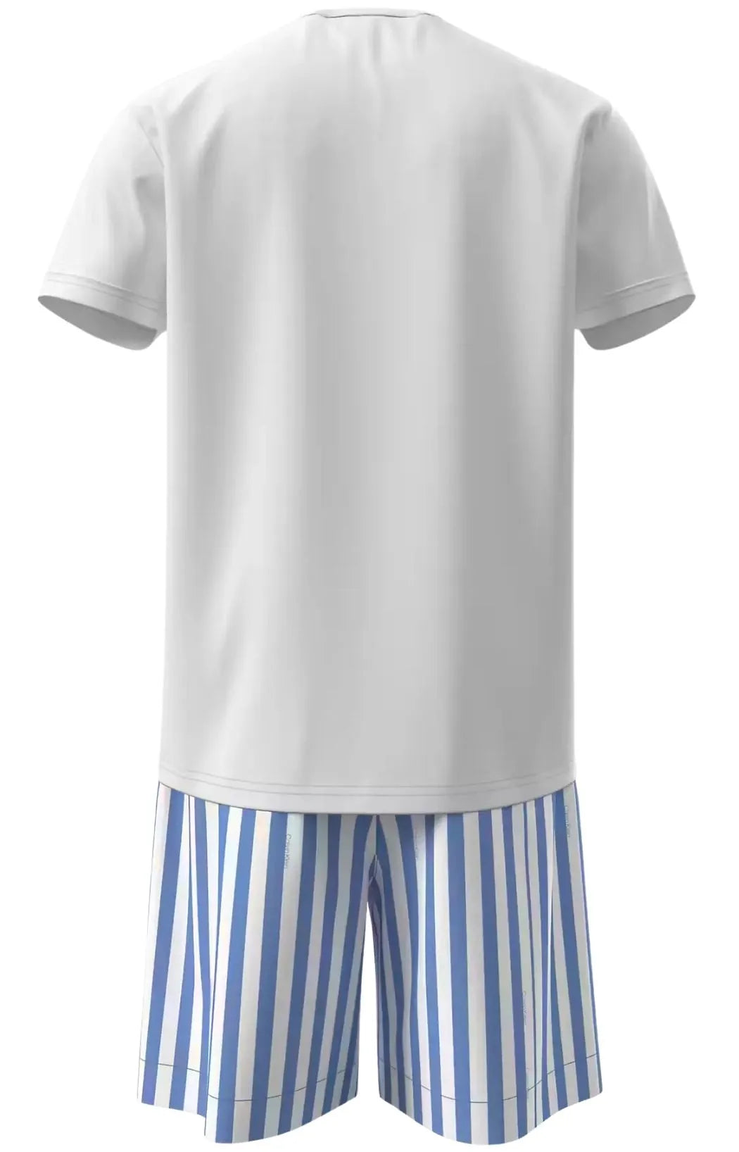 T-Shirt & Poplin Stripe Shorts Pyjama Set, White/blue