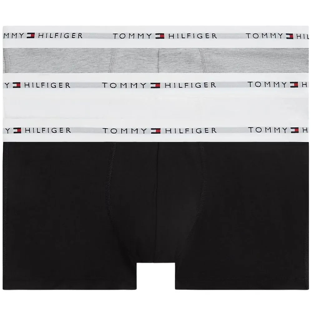 3-Pack Signature Cotton Low-Rise Boxer Trunks, Black/White/Grey
