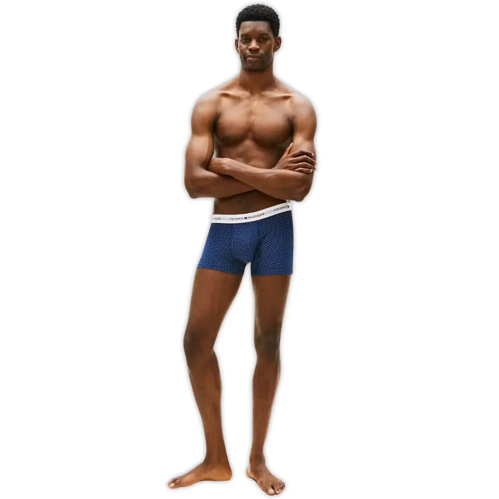 3-Pack Signature Cotton Mini Geo Boxer Trunks, Black/blue
