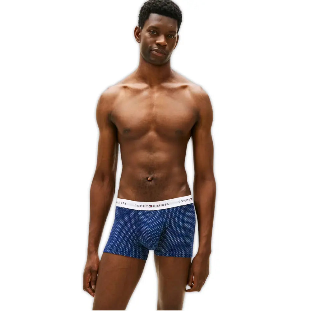 3-Pack Signature Cotton Mini Geo Boxer Trunks, Black/blue