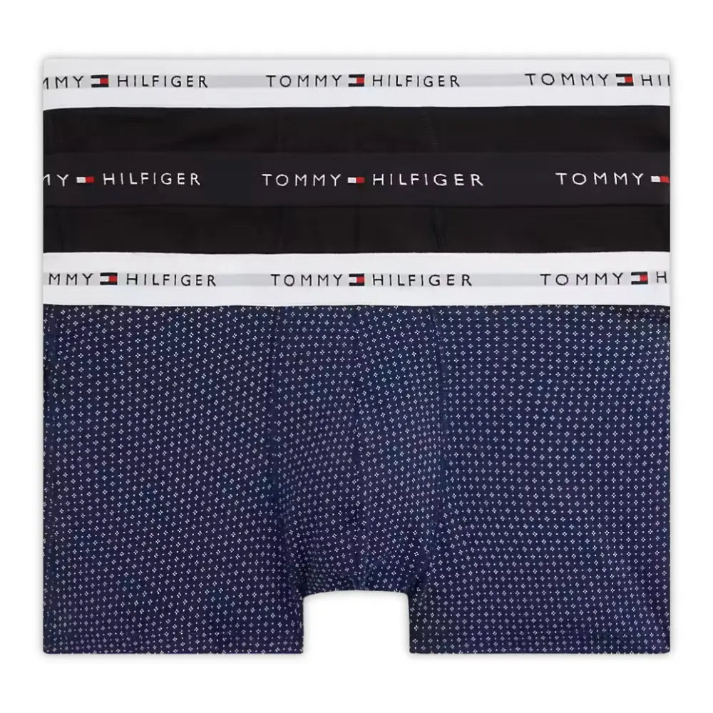 3-Pack Signature Cotton Mini Geo Boxer Trunks, Black/blue