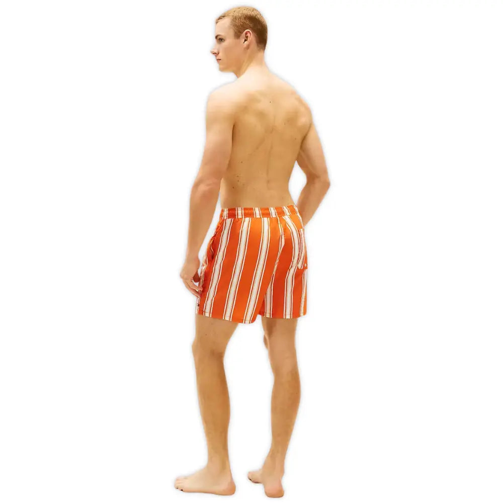 Sunset Stripe Print Swim Shorts, Brilliant Orange