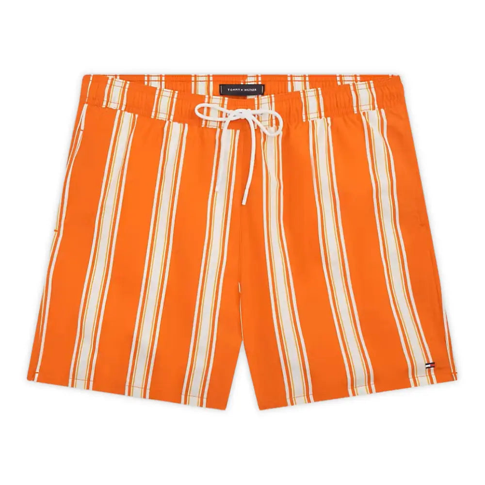 Sunset Stripe Print Swim Shorts, Brilliant Orange