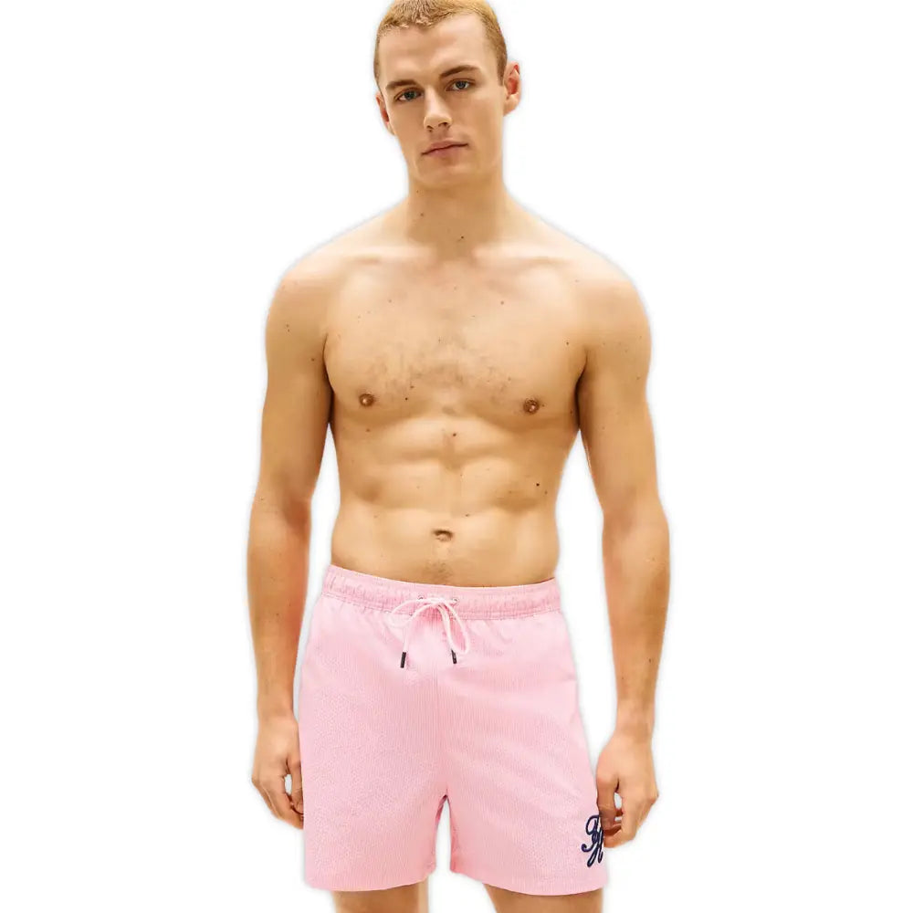 Ithaca Script Logo Swim Shorts, Classic Pink