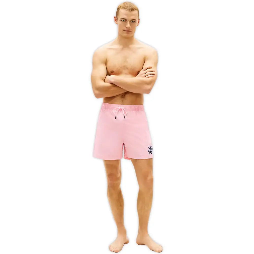 Ithaca Script Logo Swim Shorts, Classic Pink