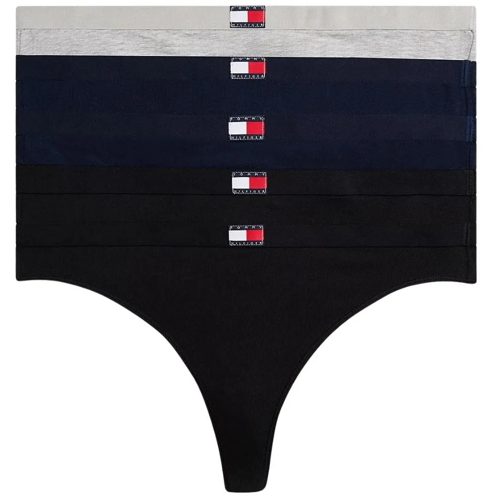 5-Pack Heritage Logo Thongs, Black/Grey/Navy
