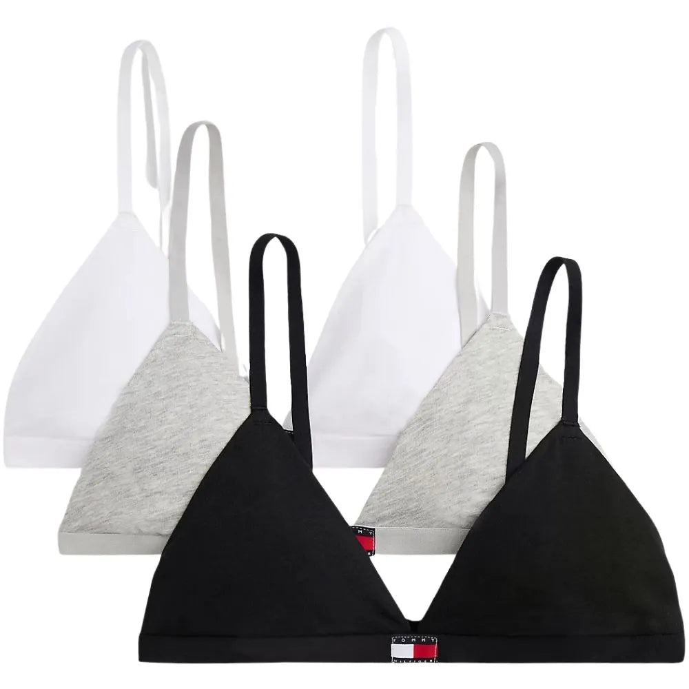 3-Pack Heritage Logo Triangle Bras, Black/White/Grey