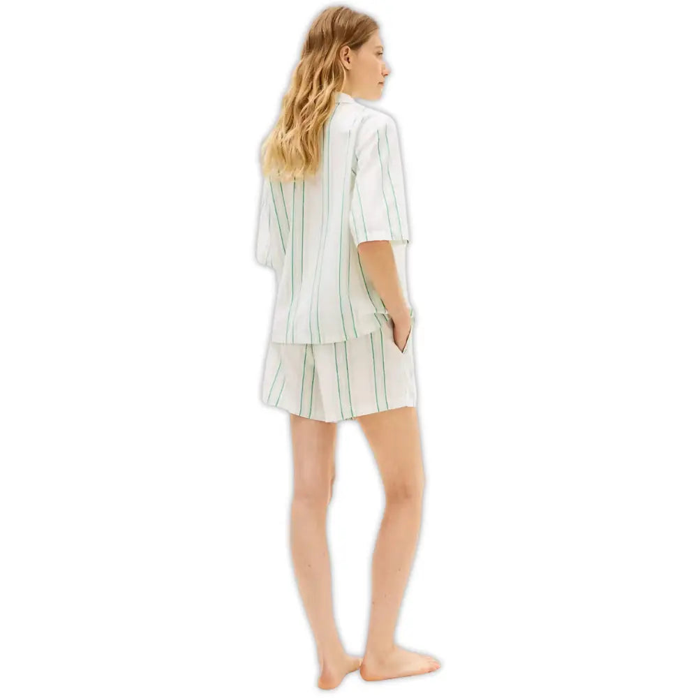 TH Essentials Shirt & Shorts Line Pyjama Set, Tennis Court Green Stripe