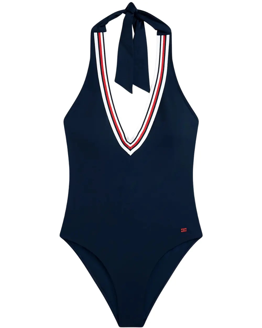 Global Stripe Halterneck Swimsuit, Dark Night Navy